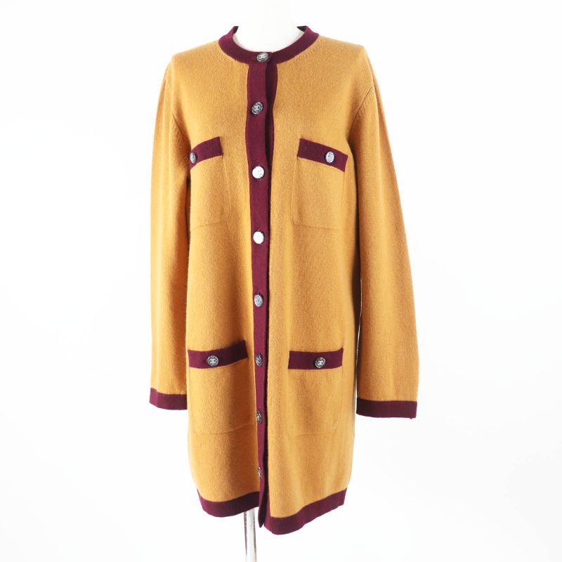 CHANEL 20AW P71510 100% Cashmere Coco Mark Buttons Bi-color Long Sleeves Long