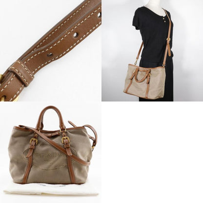 Prada Logo 2WAY Shoulder Bn1841 Canvas And Leather Beige Ladies Handbag