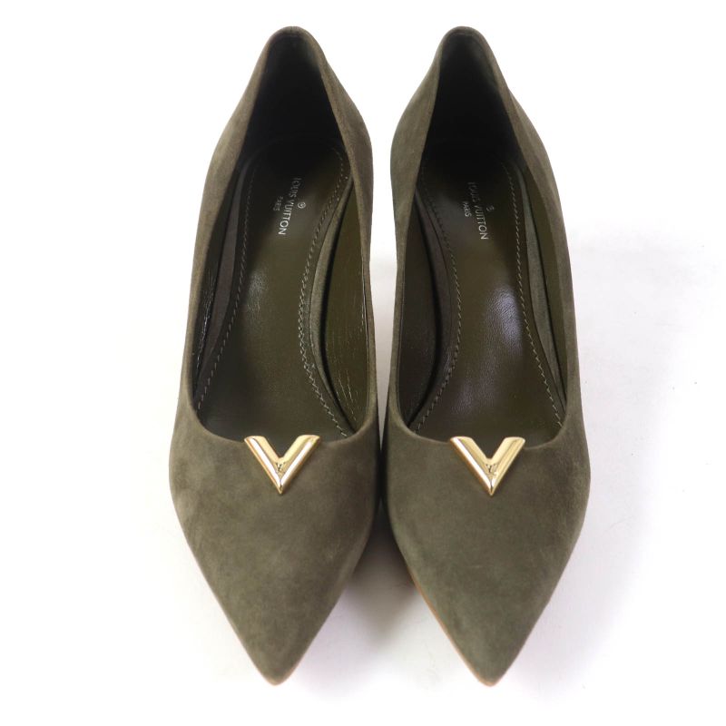 Louis Vuitton Heartbreaker Line Suede Pumps Khaki Gold Hardware 37 With Box