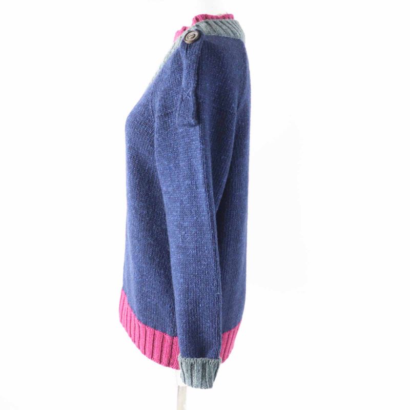 CHANEL P44484 Cashmere Silk Long Sleeve Knit Pullover Layered Style Navy Pink
