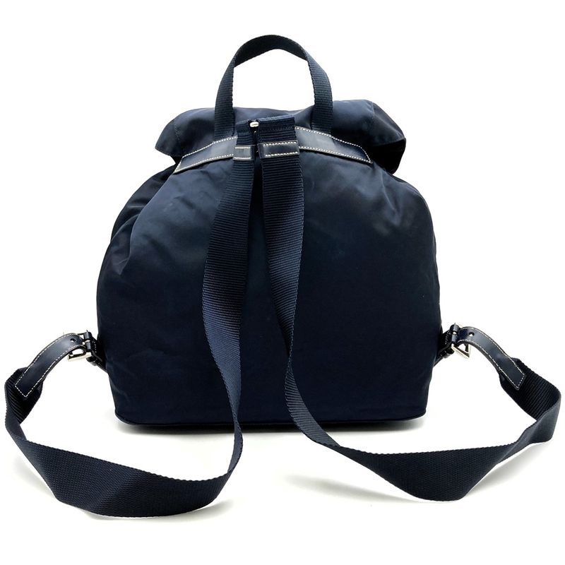 Prada Backpack Daypack Navy Nylon/leather Triangle Logo Triangle Logo Women's
