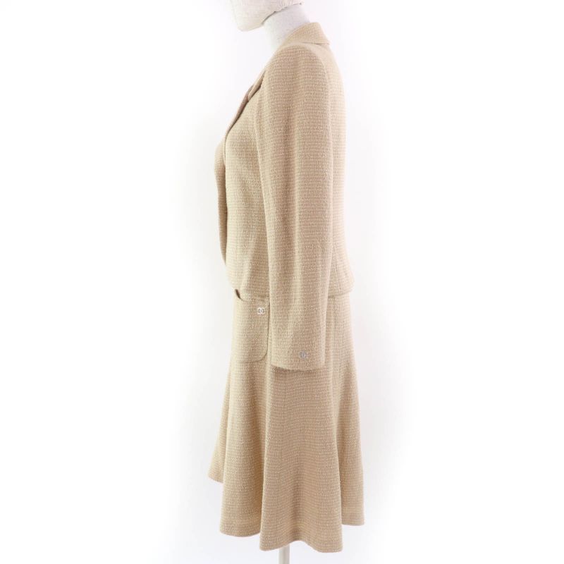 CHANEL Vintage 02C P18870v10901 Coco Mark Tweed Jacket And Skirt Setup Beige 38