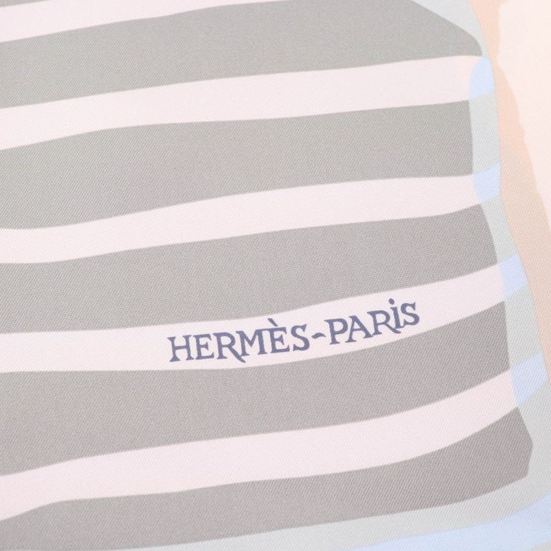 Hermes Rectangle Normandy Coastal Charm 100% Silk Blanc/bleu Glacier Scarf With