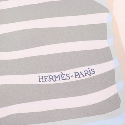 Hermes Rectangle Normandy Coastal Charm 100% Silk Blanc/bleu Glacier Scarf With