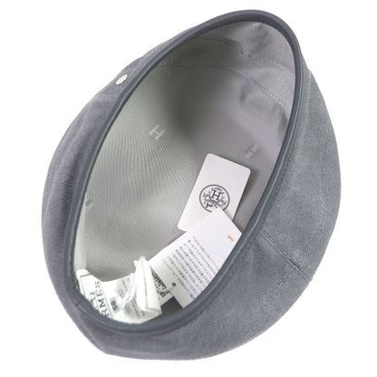Hermes Saint Honore Serier Button Silk Blend Lining H Logo Leather Piping Beret