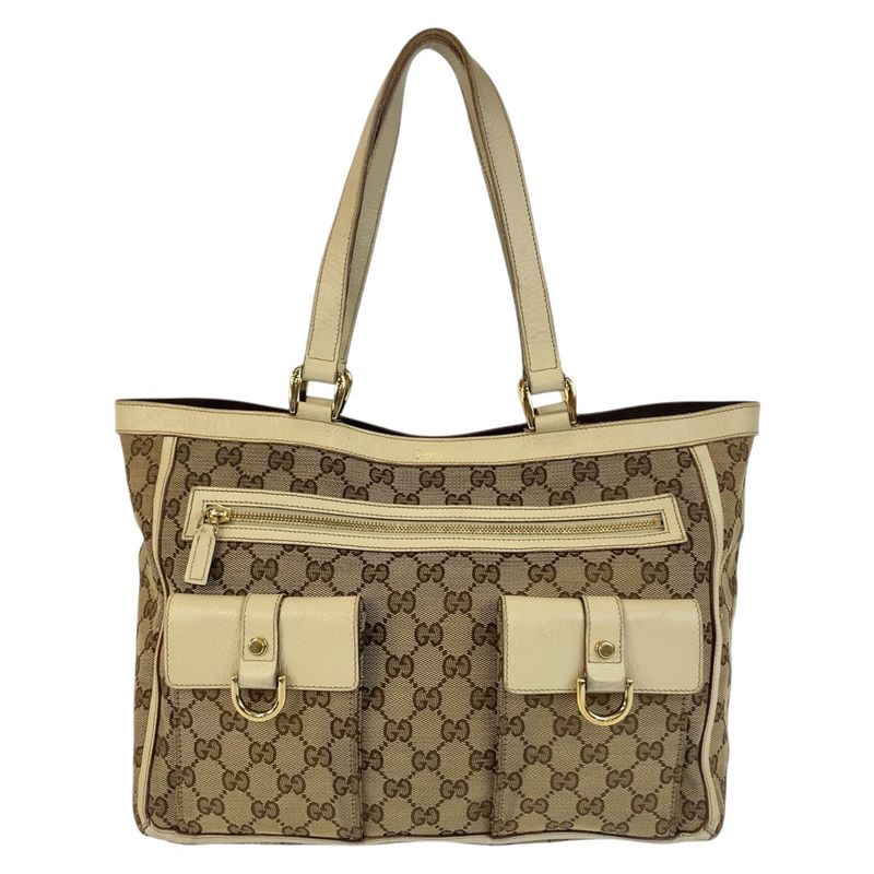 Gucci Abby Beige Ivory Gold Hardware GG Canvas/leather 146247 Tote Bag Shoulder