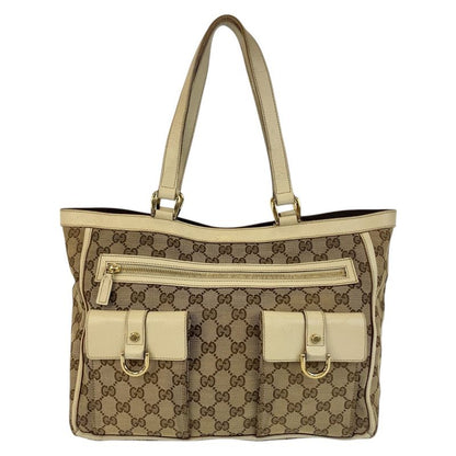 Gucci Abby Beige Ivory Gold Hardware GG Canvas/leather 146247 Tote Bag Shoulder