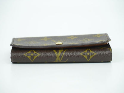 Authentic Louis Vuitton LV Porte Monet Vier Trésor Monogram Fold Wallet Brown