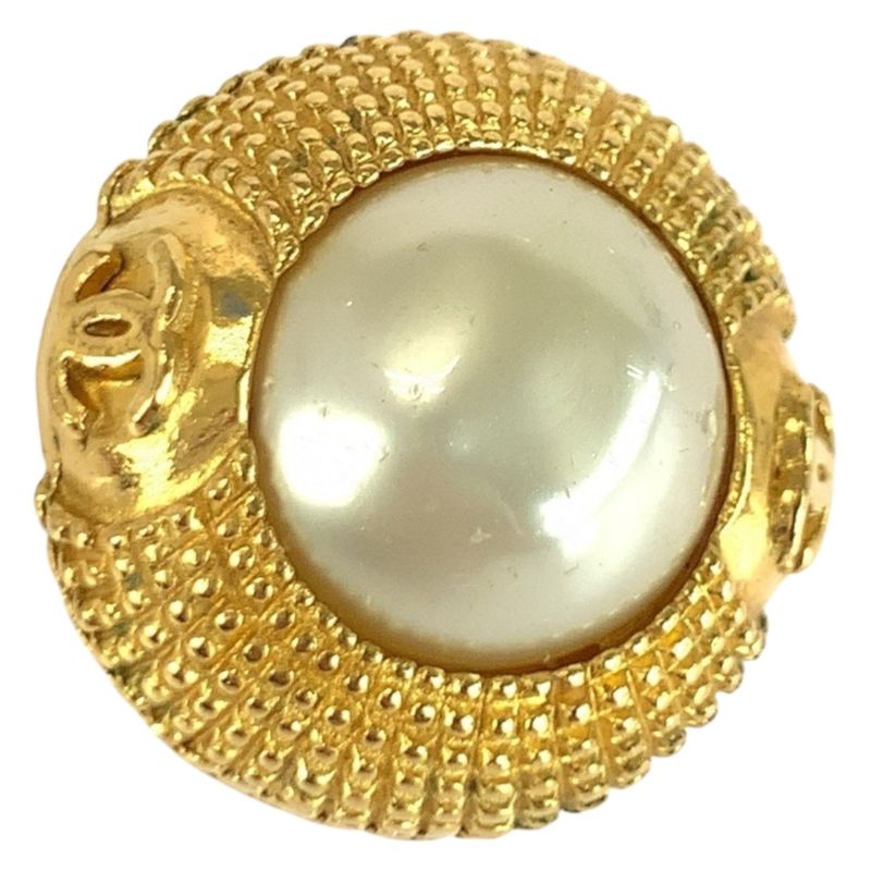 Chanel Vintage Faux Pearl Coco Mark Gold White Plated/faux Pearl Earrings