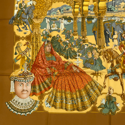 Hermes Carre 90 Silk Scarf Splendeur DES Maharajas Splendor Yellow Multicolor