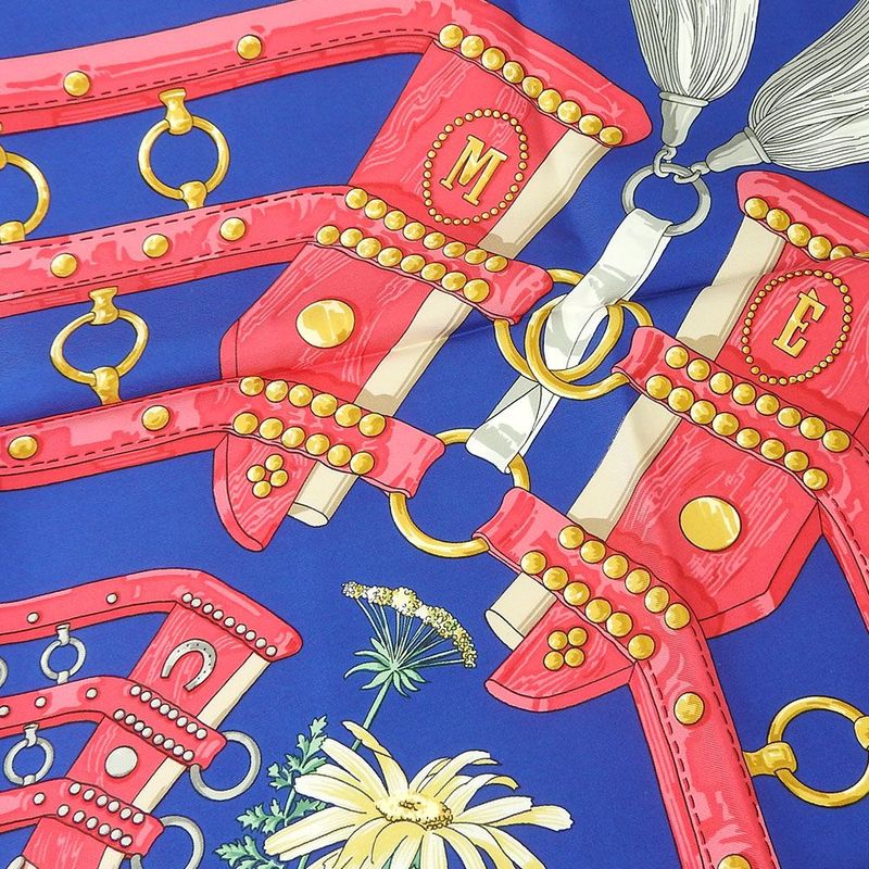 Hermes Scarf Carre 90 Silk 100% Field To Aux Champs Navy Blue Pink Women Hermes