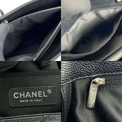 Chanel Tote Bag GST Tote Caviar Skin Black Silver Hardware Chain Coco Mark 16th