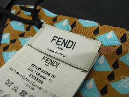 Fendi 100% Silk Full Ribbon Hair Clip Hair Accessory Women's Brown And Blue