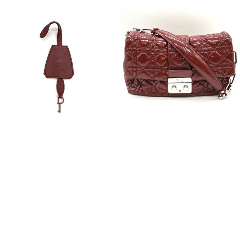 DIOR Cannage Chain Shoulder Bag Handbag Red Enamel/leather Women Fashion