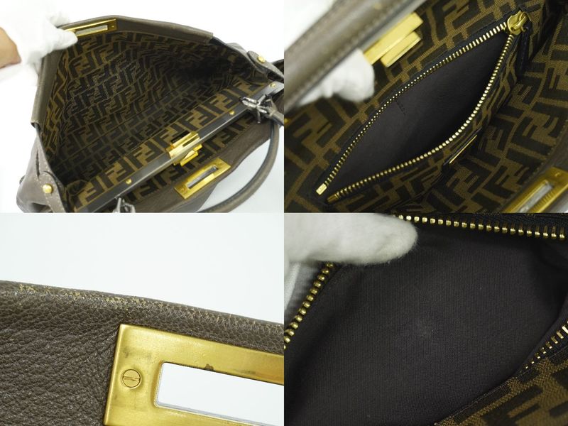 Authentic Fendi Peekaboo 2WAY Shoulder Bag Handbag Leather Grayish 8bn210