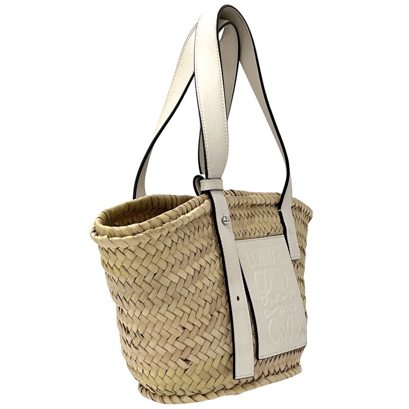 Loewe Bag Women's Brand Anagram Tote Leather Palm Leaf Basket Bag Small White