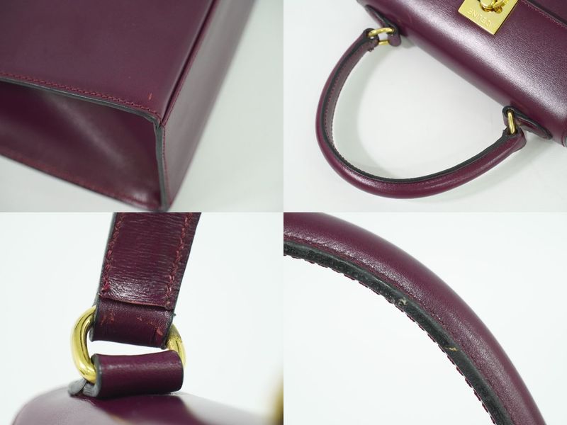 Authentic Celine Leather Handbag Purple Bag Pre-owned [follow-up Discount