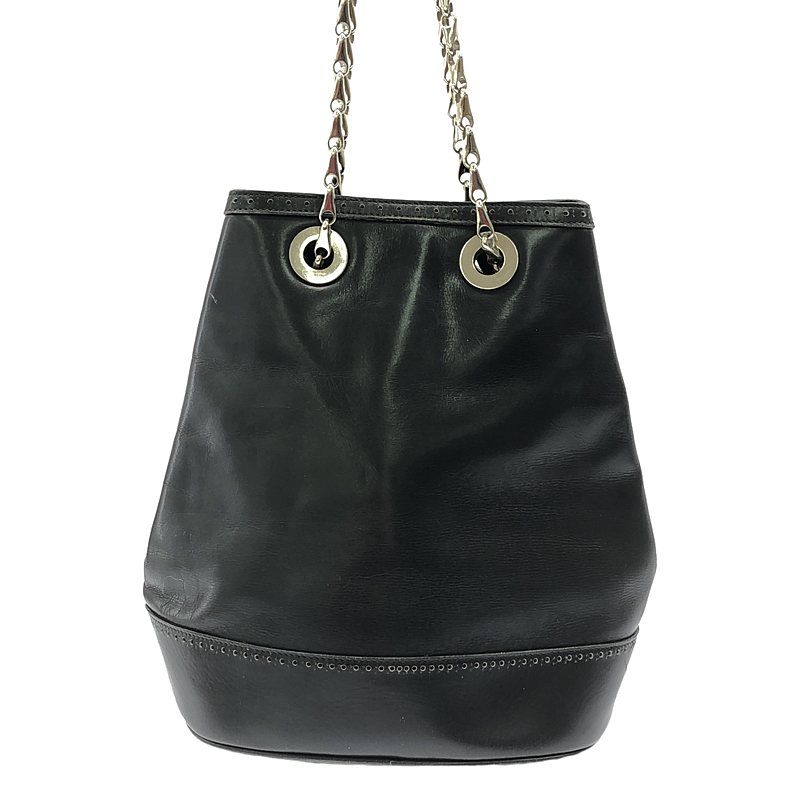 Celine - Old Celine Circle Logo Leather Chain Shoulder Bag - Black - Women