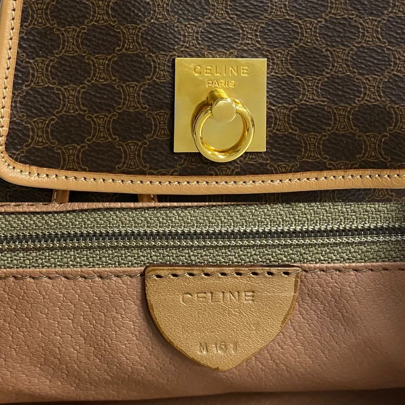 Celine Macadam Blason Triomphe Pattern Logo Ring Hardware Leather Backpack Sac