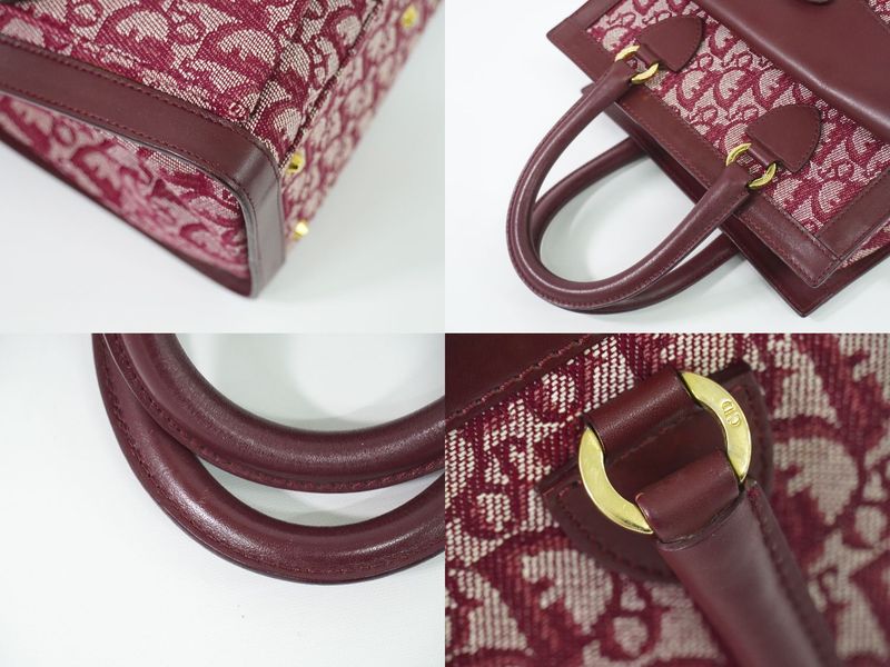Authentic Christian DIOR Trotter Handbag Canvas Leather Bordeaux Trotter Bag