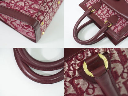 Authentic Christian DIOR Trotter Handbag Canvas Leather Bordeaux Trotter Bag