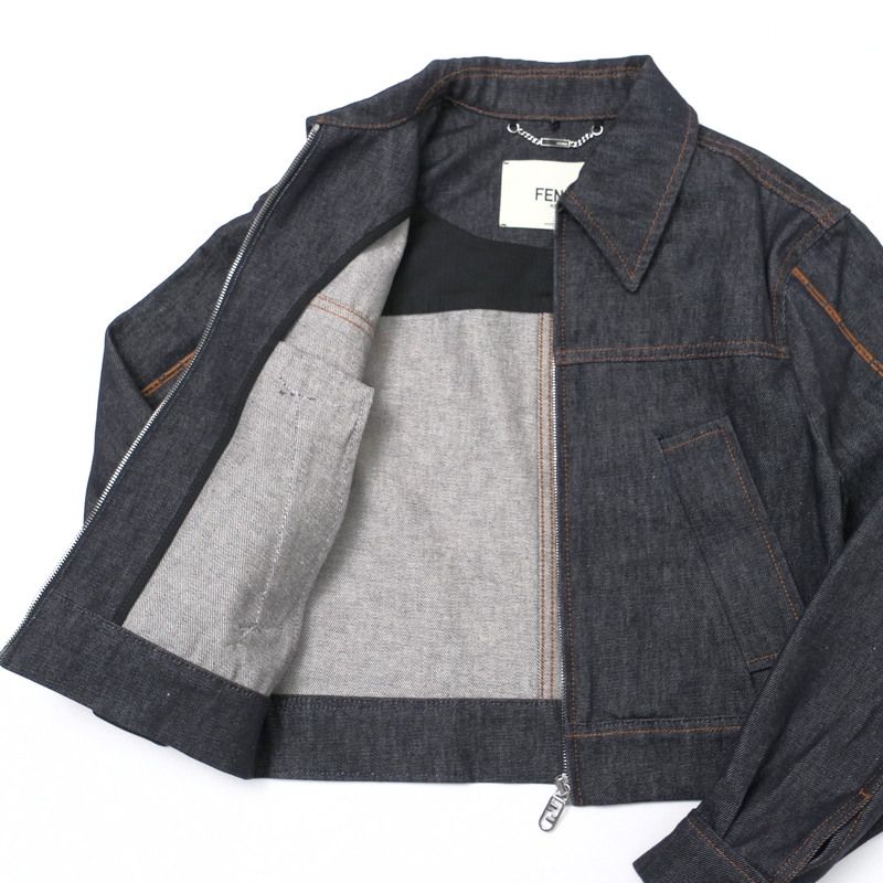 2023Fendi Denim Jacket Size 36 G-jacket Zip Up Jacket FF Cotton Indigo