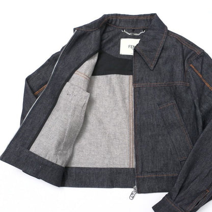 2023Fendi Denim Jacket Size 36 G-jacket Zip Up Jacket FF Cotton Indigo