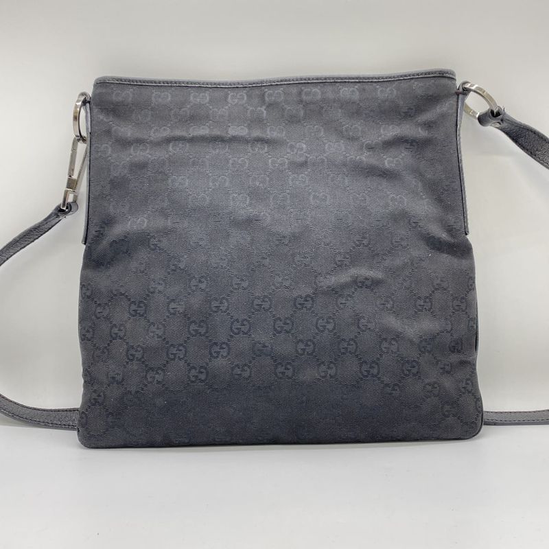 Gucci 113013 GG Canvas Shoulder Bag Leather Black Ladies Men Vintage Fashion