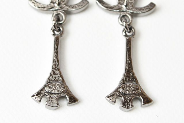 Chanel Earrings Eiffel Tower Motif In Black Silver