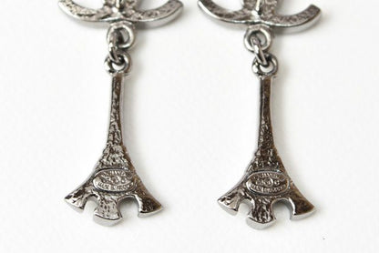 Chanel Earrings Eiffel Tower Motif In Black Silver