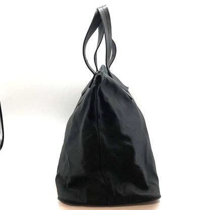 Prada Nylon Tote Handbag Triangle Plate Logo A4 Compartment Black Ladies Men