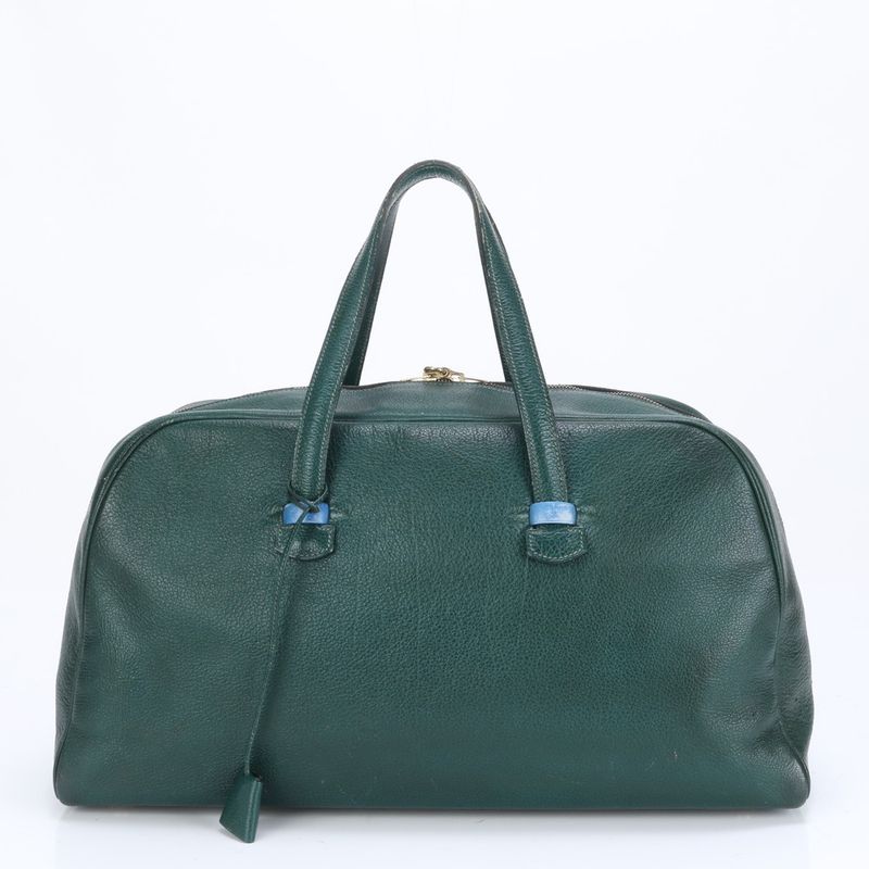 Hermes 00W Marked Gallop 50 Leather Boston Bag Green Business Travel A4 Tote