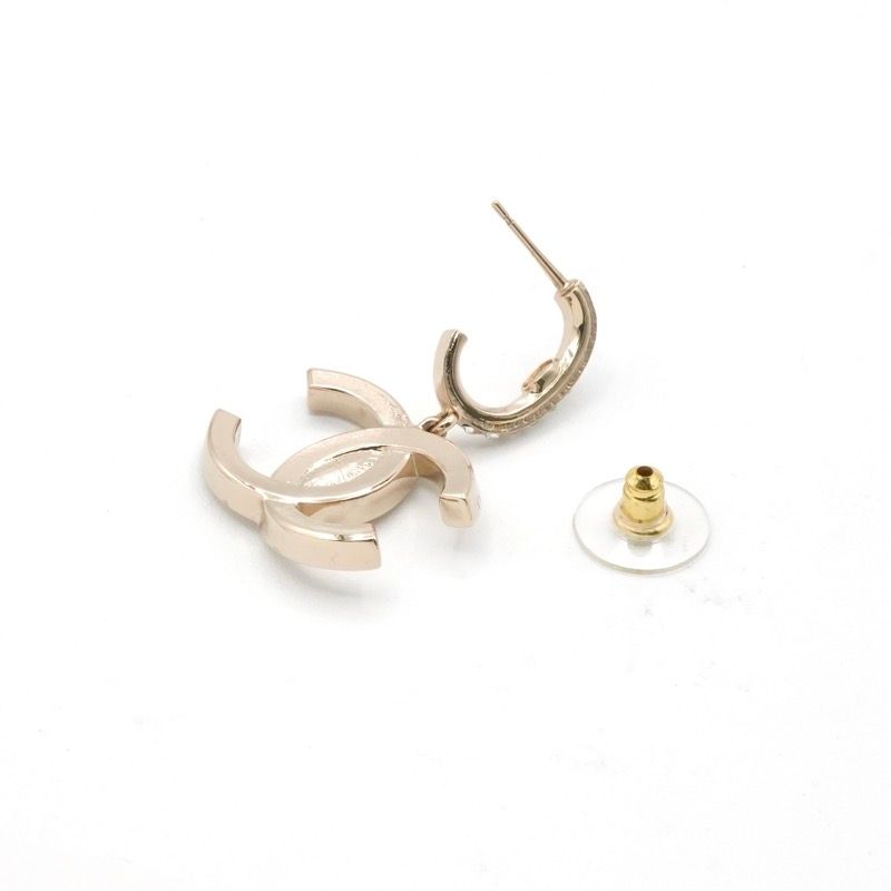 Chanel Earrings Earring Gold Coco Mark Rhinestone Half Hoop