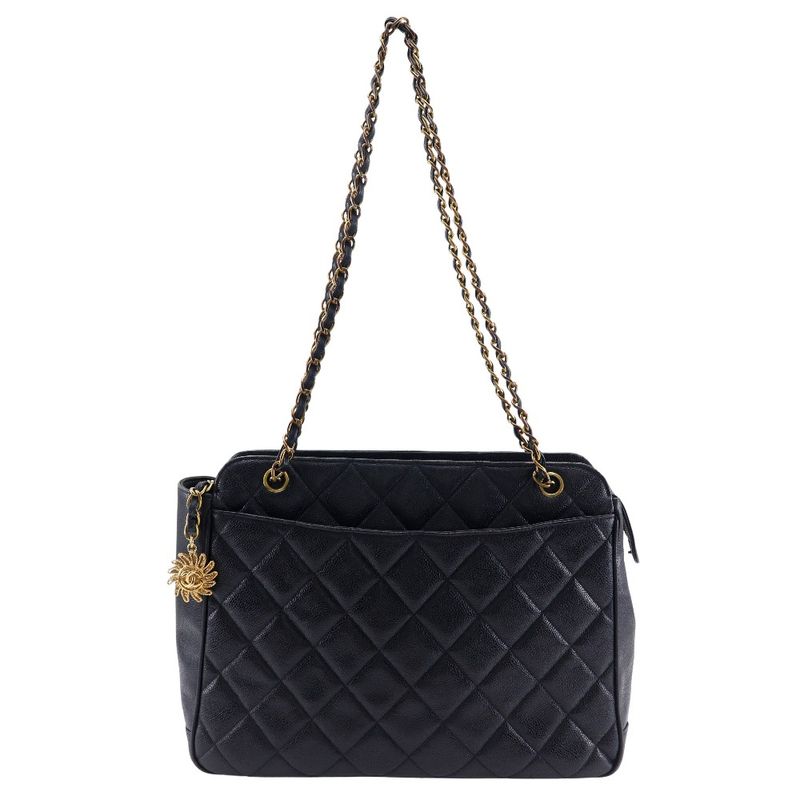 Chanel Chain Tote Matelasse Shoulder Caviar Skin Black Ladies Tote Bag