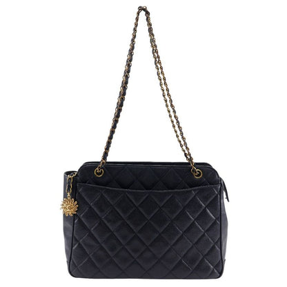 Chanel Chain Tote Matelasse Shoulder Caviar Skin Black Ladies Tote Bag