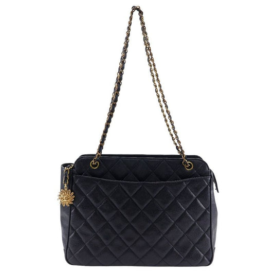 Chanel Chain Tote Matelasse Shoulder Caviar Skin Black Ladies Tote Bag