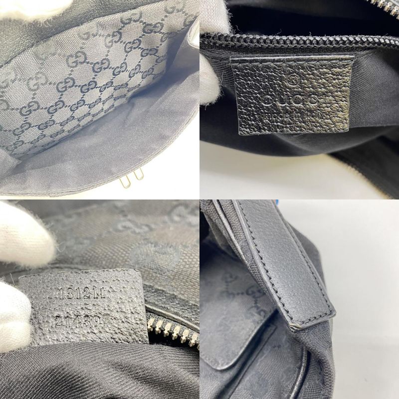 Gucci 131211 Shoulder Bag Crossbody Messenger GG Canvas Leather Black Ladies