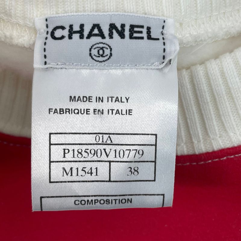 Chanel Mademoiselle Sweatshirt Top 01A Size 38 White X Red