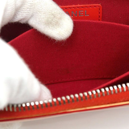 Chanel Coin Case Striped Coin Purse Red