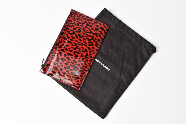 Unused Saint Laurent Paris Flap Pouch Clutch Bag Rouge Black