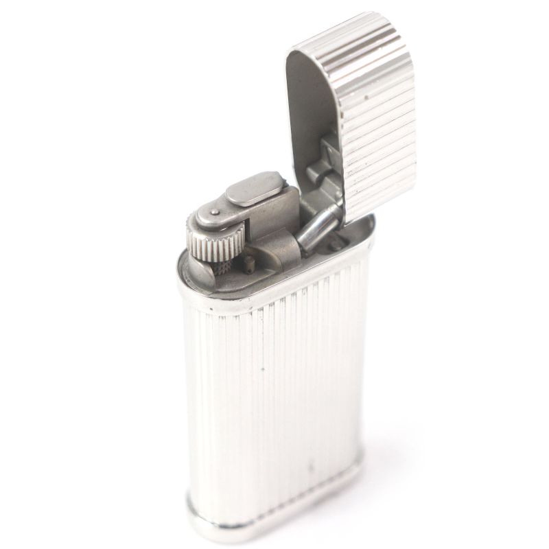 Cartier Godron Stripe Pattern Oval Shape Gas Lighter Smoking Tool