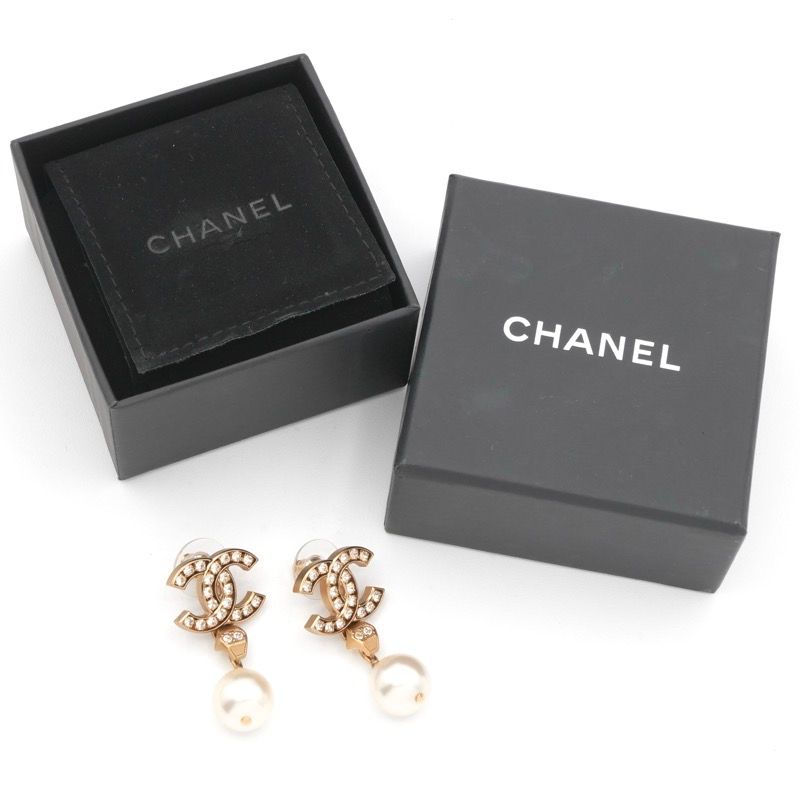 Chanel Earrings Earring Gold Coco Mark Rhinestone