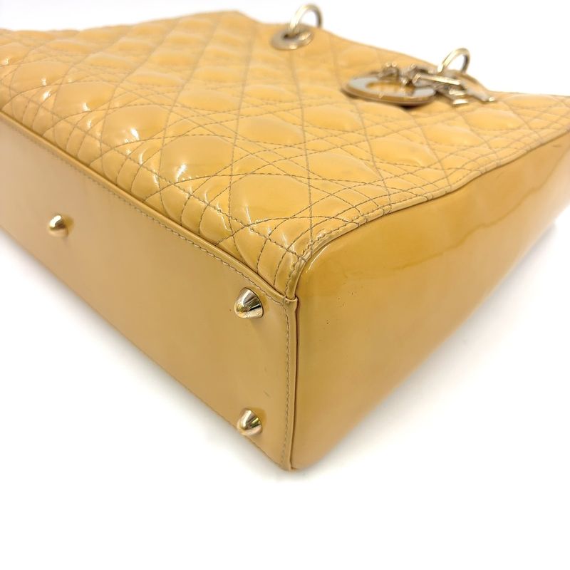 Christian Dior Canage 2WAY Shoulder Bag Enamel Leather Beige Handbag Gold