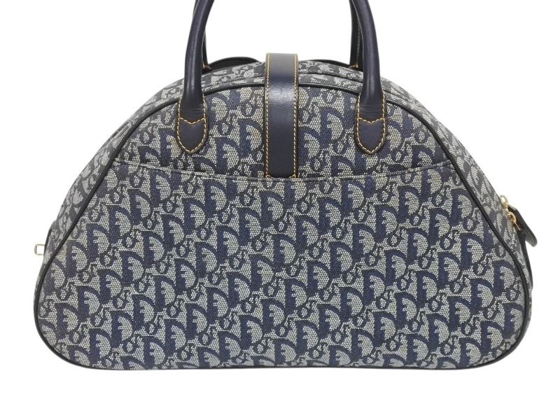 Dior Double Saddle Bag Trotter Canvas Leather Navy Gold — view 3