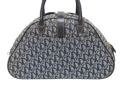 Dior Double Saddle Bag Trotter Canvas Leather Navy Gold — view 3