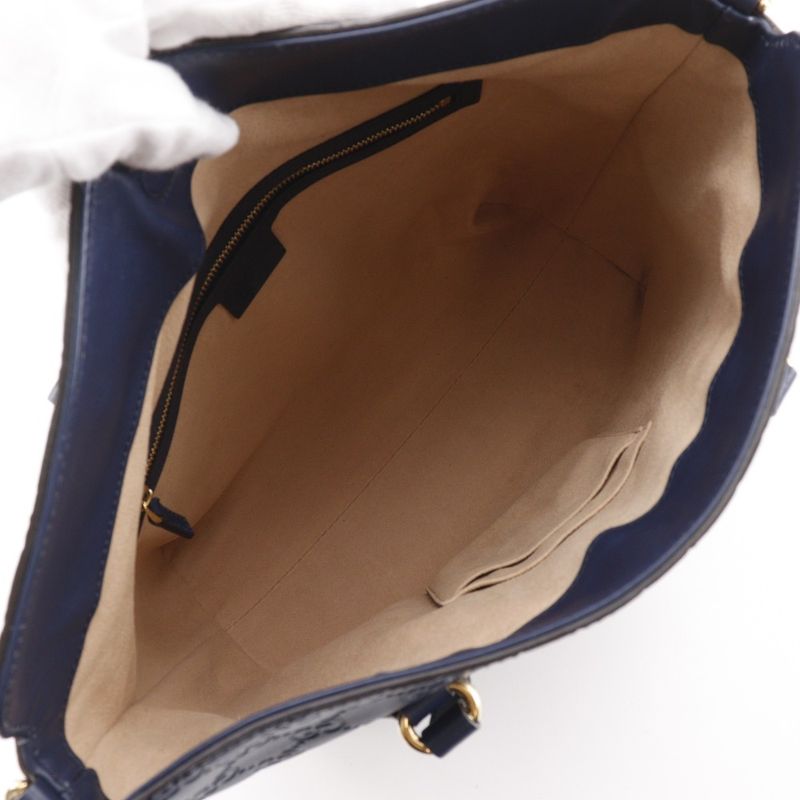 Gucci GG 428226 Striped Leather Navy Blue Unisex Handbag