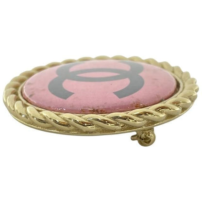 Chanel Brooch Pin Brooch Accessories Jewelry Circle Small Coco Mark GP Pink