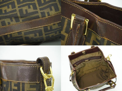 Authentic Fendi Zucca 2WAY Shoulder Bag Handbag Pochette Canvas Brown 15096