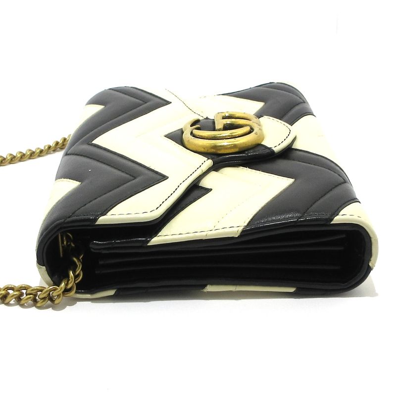 Gucci Wallet GG Marmont 474575 White And Black Chain Wallet Leather