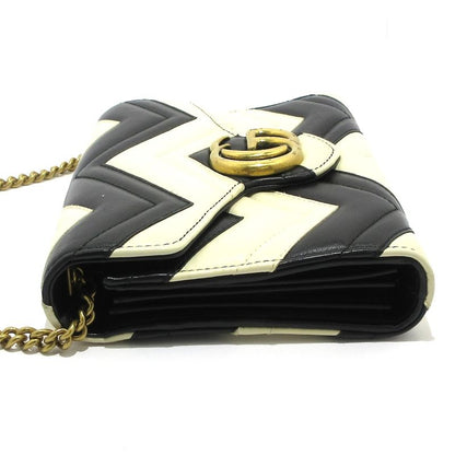 Gucci Wallet GG Marmont 474575 White And Black Chain Wallet Leather